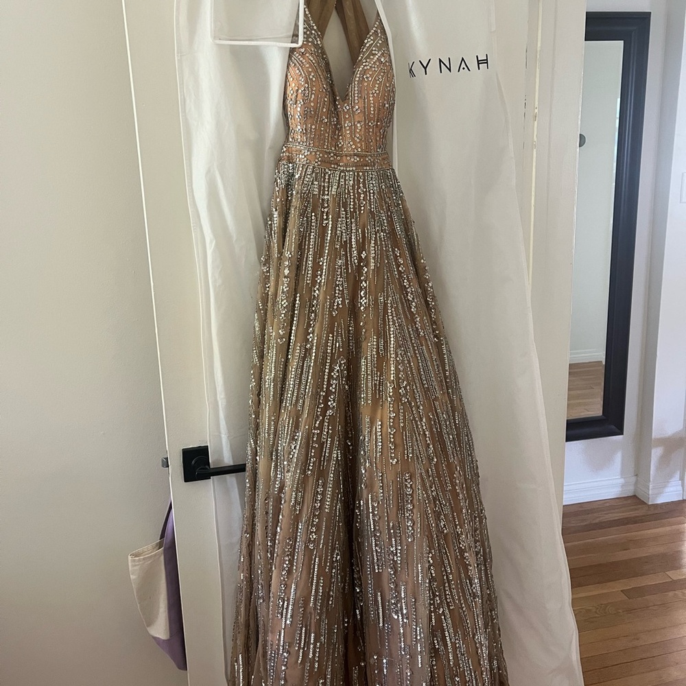 Kynah Silver Sequin Cut Out Formal Gown